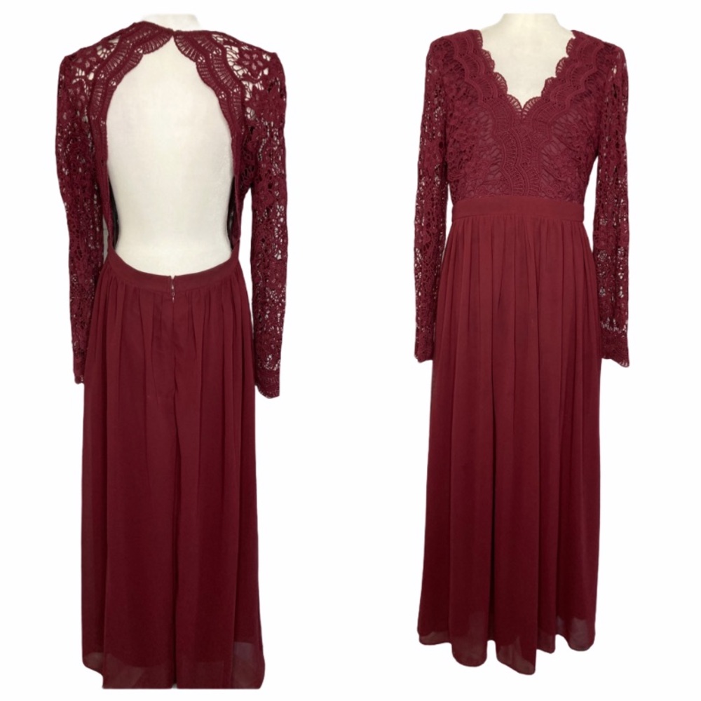 Lulus Awaken My Love Burgundy Lace Maxi Dress L